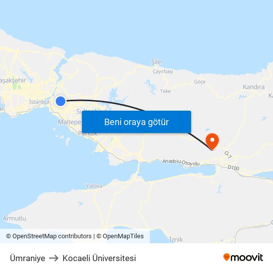 Ümraniye to Kocaeli Üniversitesi map