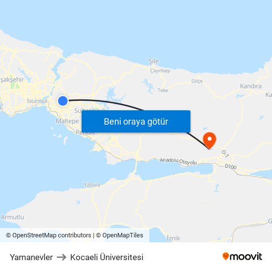 Yamanevler to Kocaeli Üniversitesi map