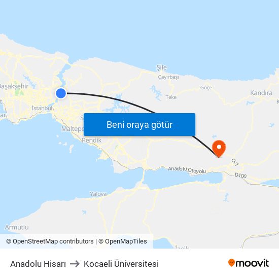 Anadolu Hisarı to Kocaeli Üniversitesi map