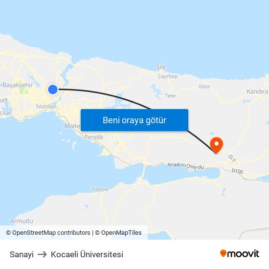 Sanayi to Kocaeli Üniversitesi map