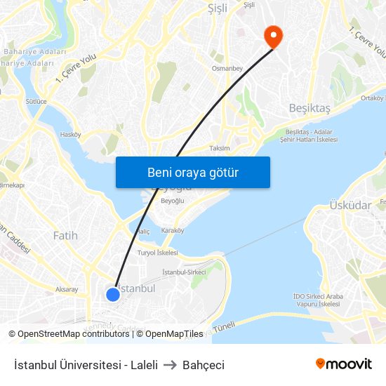 İstanbul Üniversitesi - Laleli to Bahçeci map