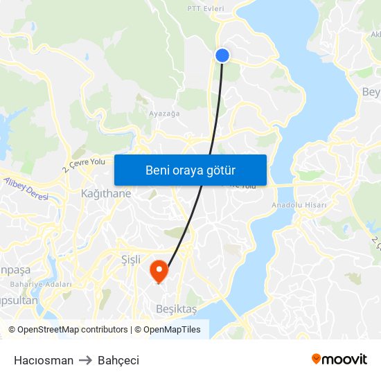 Hacıosman to Bahçeci map