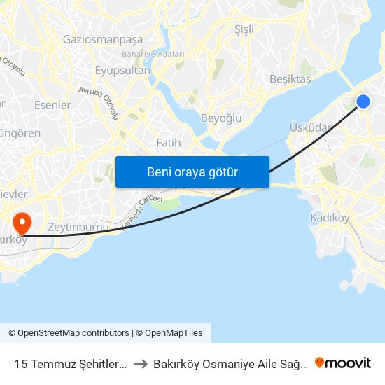 15 Temmuz Şehitler Köprüsü to Bakırköy Osmaniye Aile Sağlığı Merkezi map