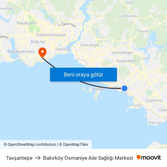 Tavşantepe to Bakırköy Osmaniye Aile Sağlığı Merkezi map