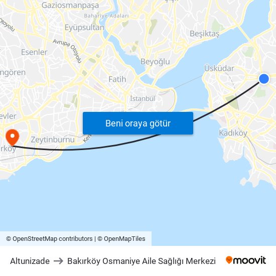 Altunizade to Bakırköy Osmaniye Aile Sağlığı Merkezi map