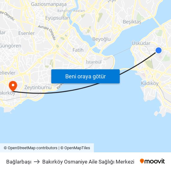 Bağlarbaşı to Bakırköy Osmaniye Aile Sağlığı Merkezi map