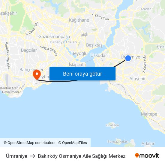 Ümraniye to Bakırköy Osmaniye Aile Sağlığı Merkezi map