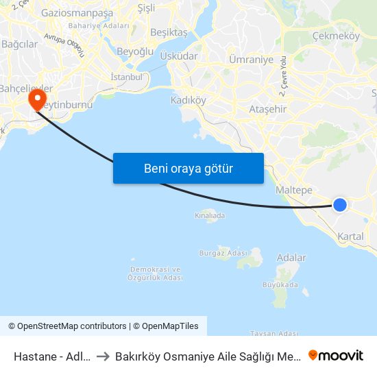 Hastane - Adliye to Bakırköy Osmaniye Aile Sağlığı Merkezi map