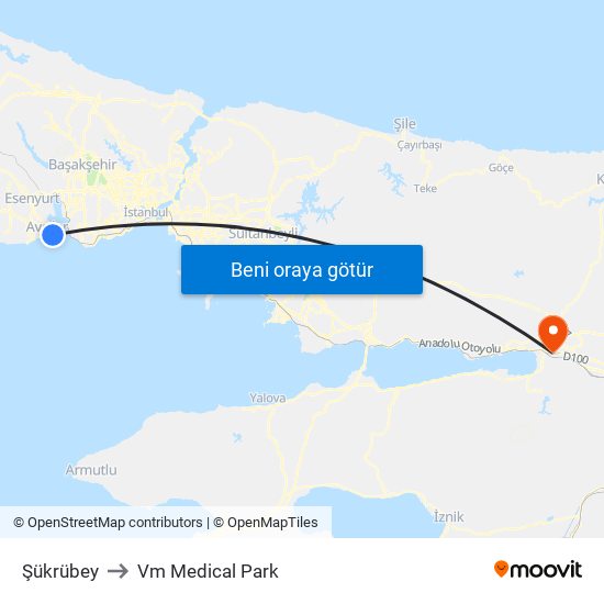 Şükrübey to Vm Medical Park map