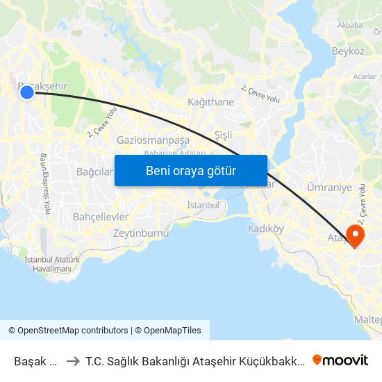 Başak Konutları to T.C. Sağlık Bakanlığı Ataşehir Küçükbakkalköy 11 Nolu Aile Sağlığı Merkezi map