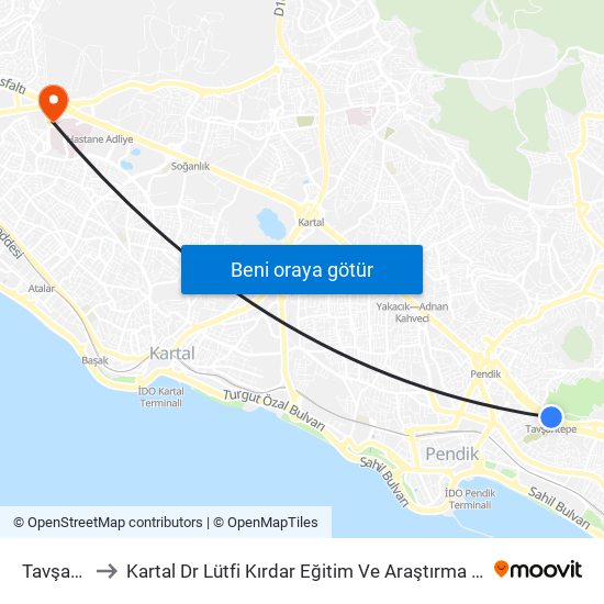 Tavşantepe to Kartal Dr Lütfi Kırdar Eğitim Ve Araştırma Hastane Poliklinikleri map