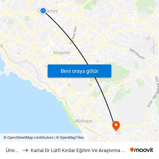 Ümraniye to Kartal Dr Lütfi Kırdar Eğitim Ve Araştırma Hastane Poliklinikleri map