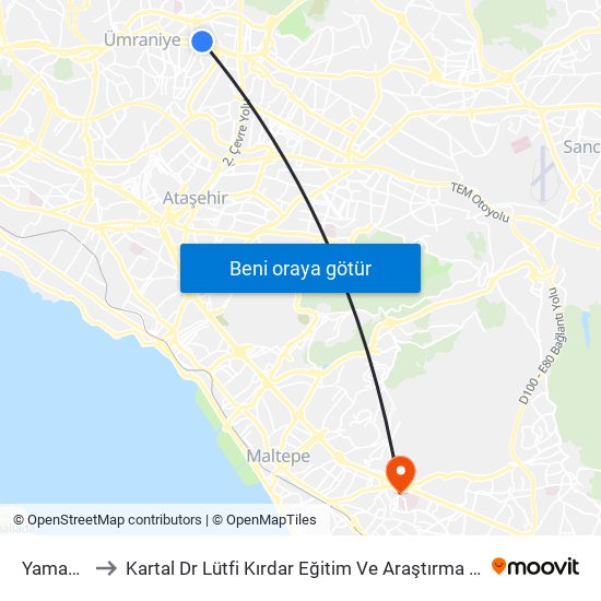 Yamanevler to Kartal Dr Lütfi Kırdar Eğitim Ve Araştırma Hastane Poliklinikleri map