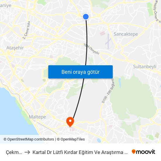 Çekmeköy to Kartal Dr Lütfi Kırdar Eğitim Ve Araştırma Hastane Poliklinikleri map