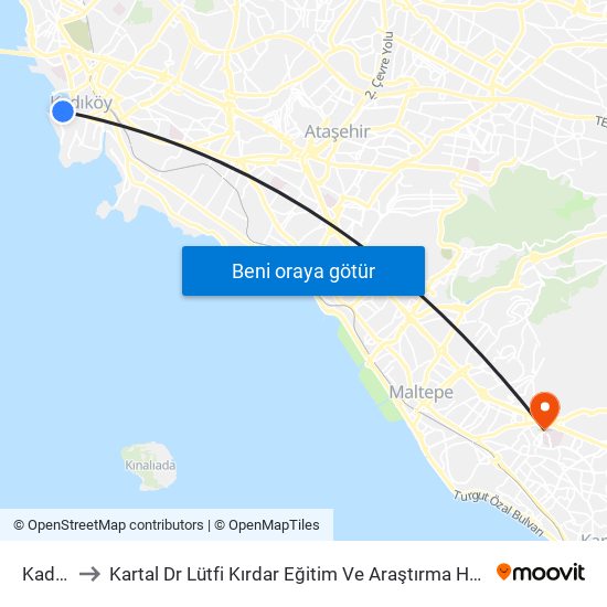 Kadıköy to Kartal Dr Lütfi Kırdar Eğitim Ve Araştırma Hastane Poliklinikleri map