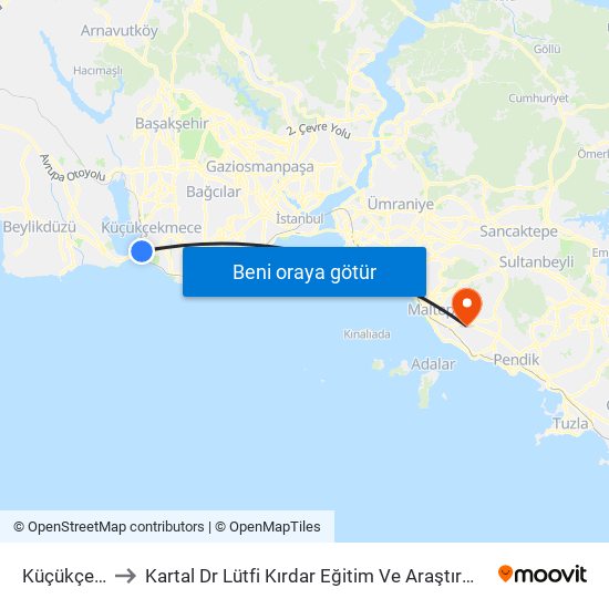 Küçükçekmece to Kartal Dr Lütfi Kırdar Eğitim Ve Araştırma Hastane Poliklinikleri map