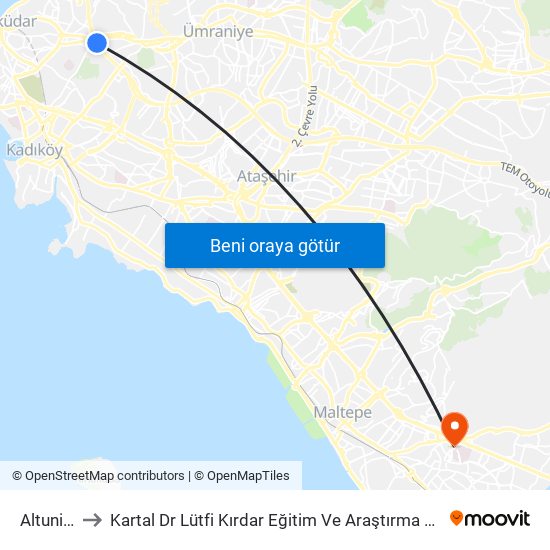 Altunizade to Kartal Dr Lütfi Kırdar Eğitim Ve Araştırma Hastane Poliklinikleri map