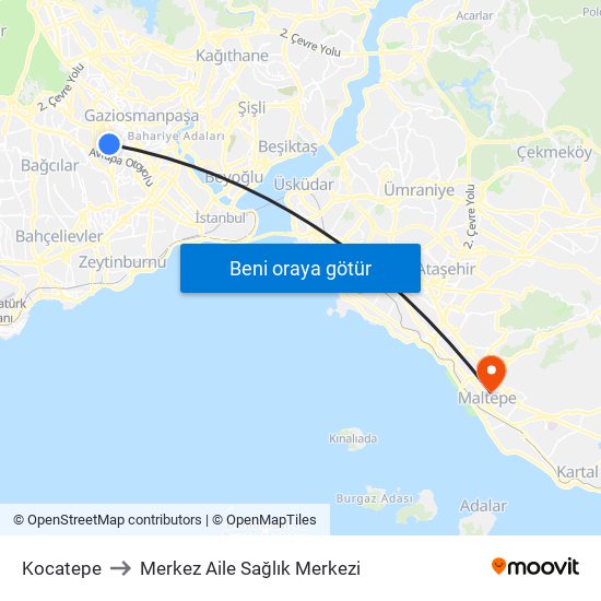 Kocatepe to Merkez Aile Sağlık Merkezi map