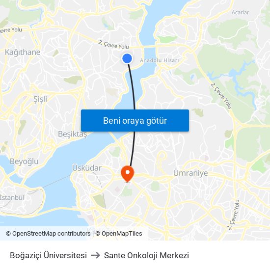 Boğaziçi Üniversitesi to Sante Onkoloji Merkezi map