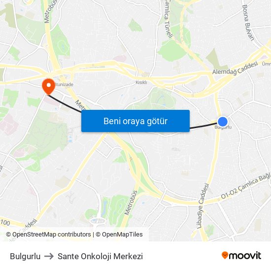 Bulgurlu to Sante Onkoloji Merkezi map