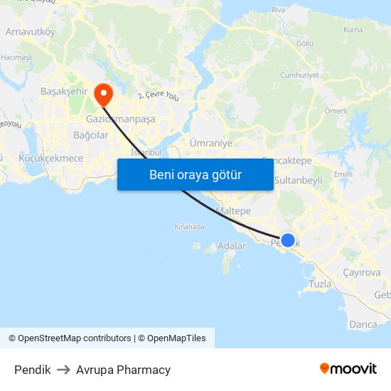 Pendik to Avrupa Pharmacy map