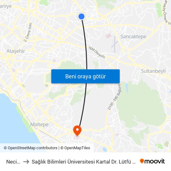 Necip Fazıl to Sağlık Bilimleri Üniversitesi Kartal Dr. Lütfü Kırdar Eğitim & Araştırma Hastanesi map