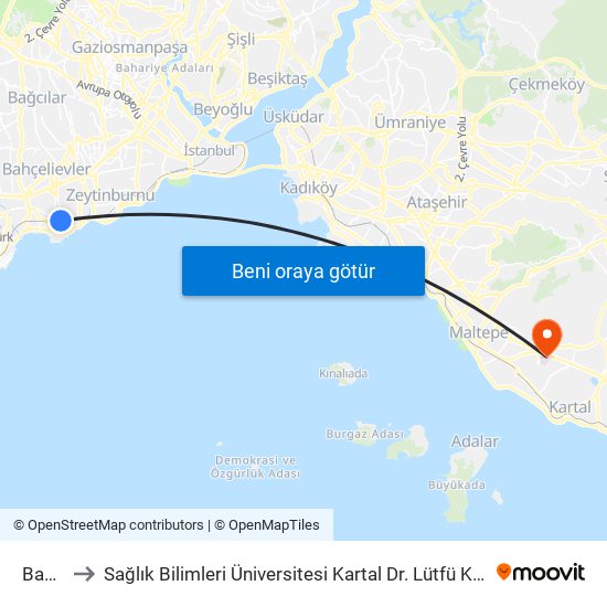 Bakırköy to Sağlık Bilimleri Üniversitesi Kartal Dr. Lütfü Kırdar Eğitim & Araştırma Hastanesi map