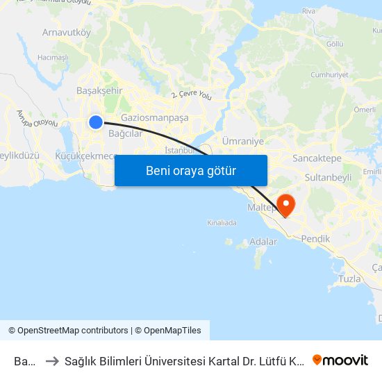 Bahariye to Sağlık Bilimleri Üniversitesi Kartal Dr. Lütfü Kırdar Eğitim & Araştırma Hastanesi map