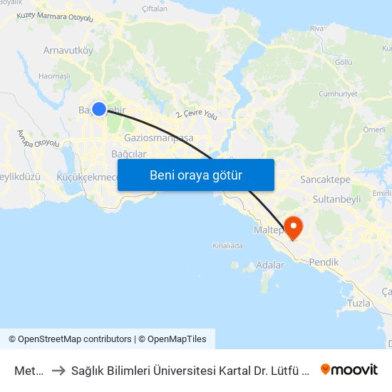 Metrokent to Sağlık Bilimleri Üniversitesi Kartal Dr. Lütfü Kırdar Eğitim & Araştırma Hastanesi map