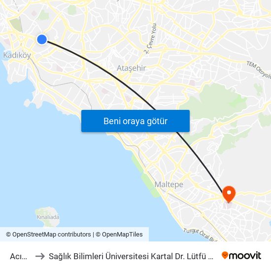 Acıbadem to Sağlık Bilimleri Üniversitesi Kartal Dr. Lütfü Kırdar Eğitim & Araştırma Hastanesi map