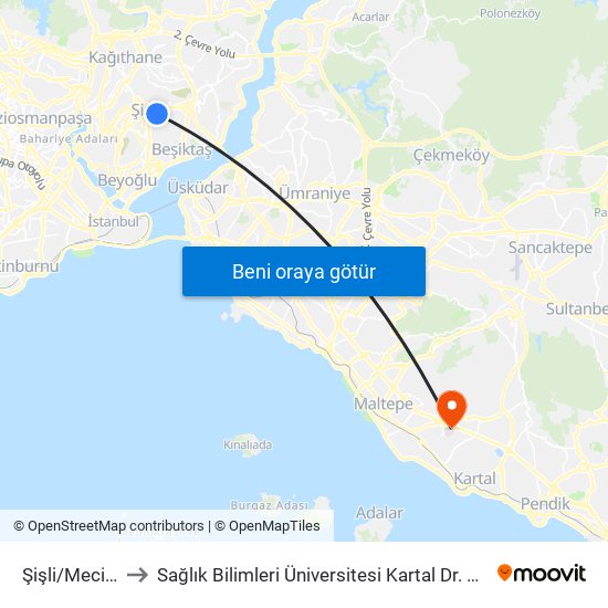 Şişli/Mecidiyeköy (M2) to Sağlık Bilimleri Üniversitesi Kartal Dr. Lütfü Kırdar Eğitim & Araştırma Hastanesi map