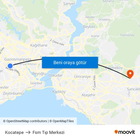 Kocatepe to Fsm Tıp Merkezi map