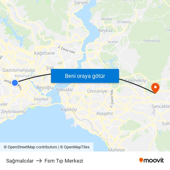 Sağmalcılar to Fsm Tıp Merkezi map