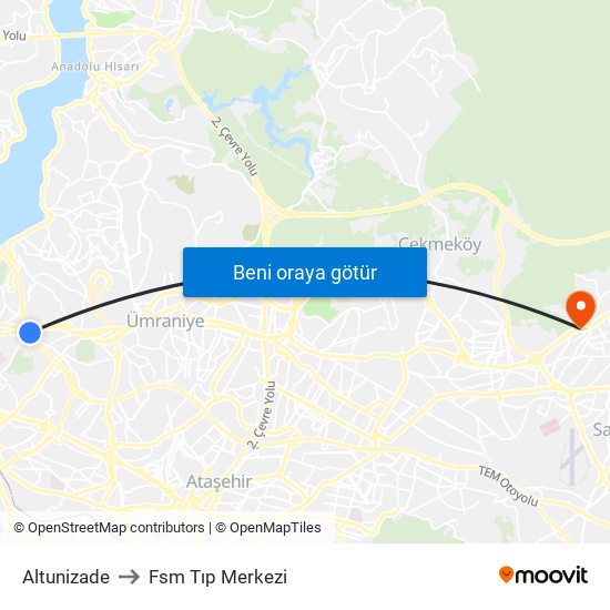 Altunizade to Fsm Tıp Merkezi map