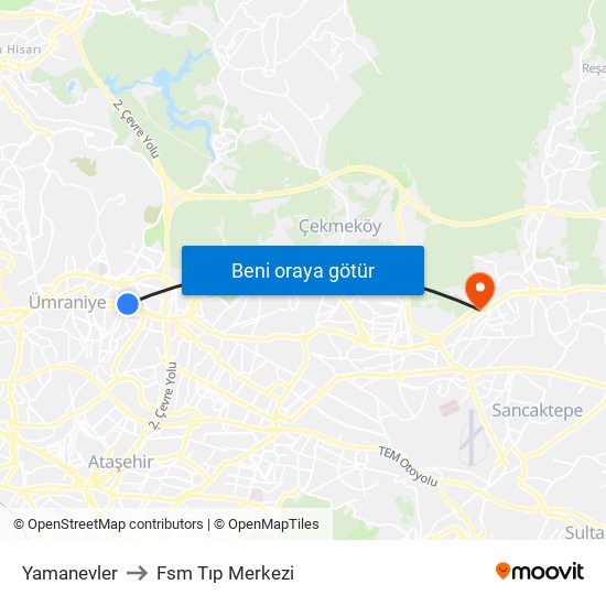 Yamanevler to Fsm Tıp Merkezi map