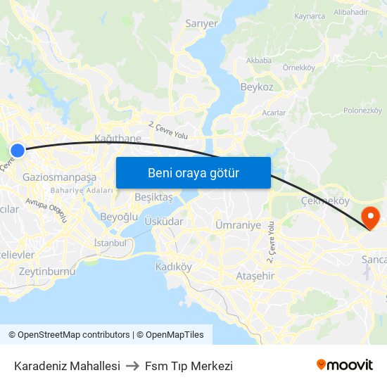 Karadeniz Mahallesi to Fsm Tıp Merkezi map