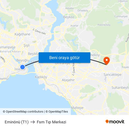 Eminönü (T1) to Fsm Tıp Merkezi map