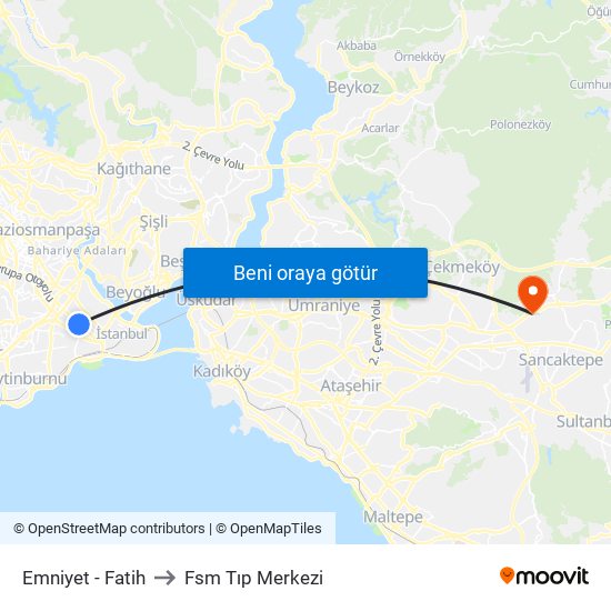 Emniyet - Fatih to Fsm Tıp Merkezi map