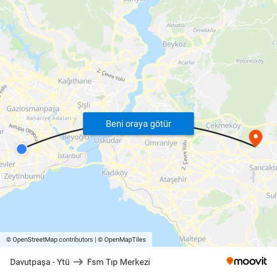 Davutpaşa - Ytü to Fsm Tıp Merkezi map