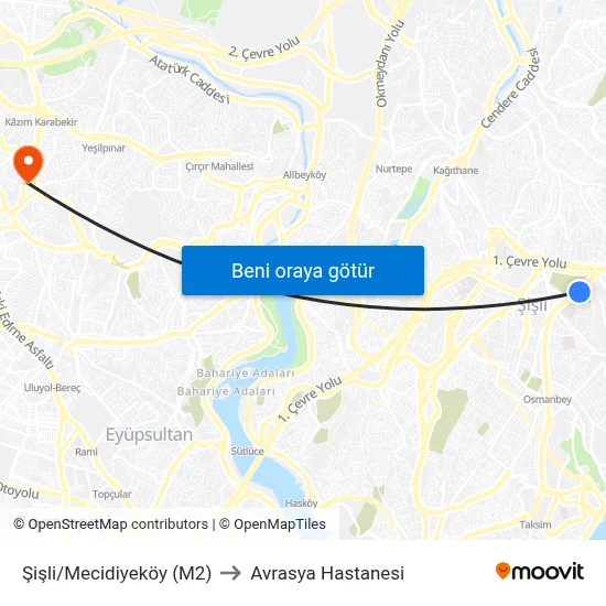 Şişli/Mecidiyeköy (M2) to Avrasya Hastanesi map