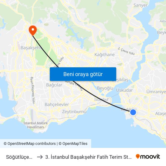 Söğütlüçeşme to 3. İstanbul Başakşehir Fatih Terim Stadyumu map