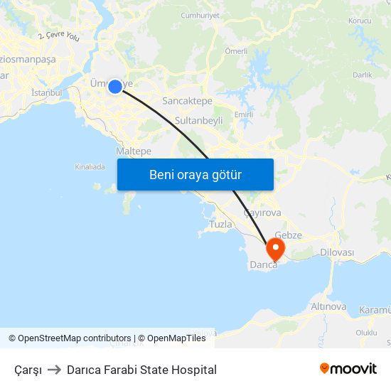 Çarşı to Darıca Farabi State Hospital map