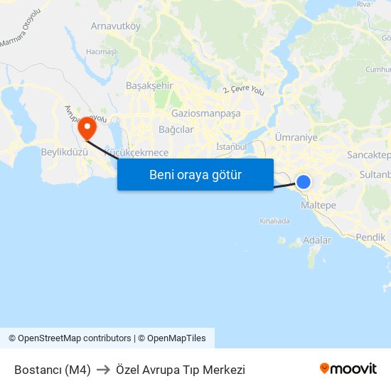 Bostancı (M4) to Özel Avrupa Tıp Merkezi map
