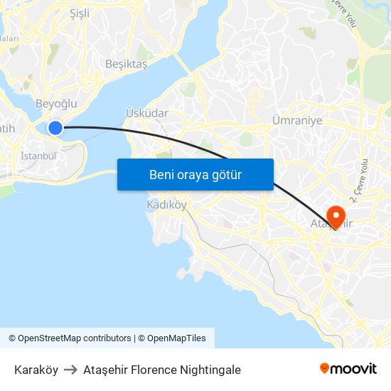Karaköy to Ataşehir Florence Nightingale map