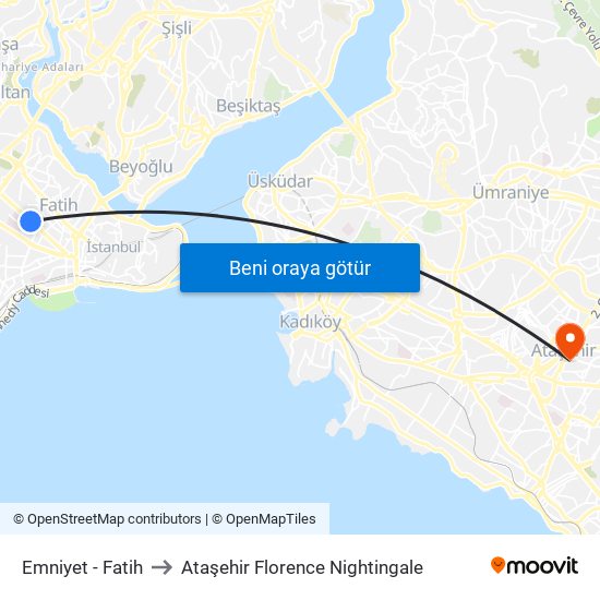 Emniyet - Fatih to Ataşehir Florence Nightingale map