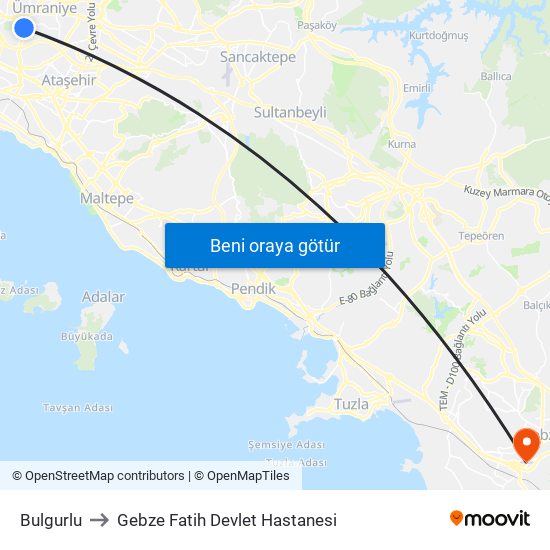 Bulgurlu to Gebze Fatih Devlet Hastanesi map