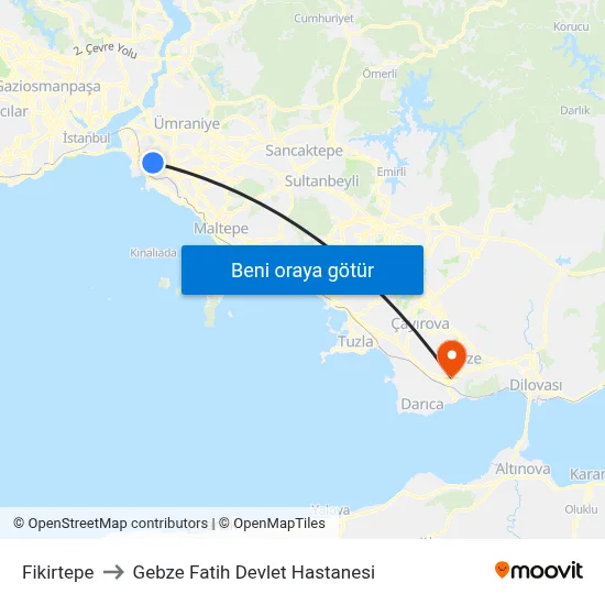 Fikirtepe to Gebze Fatih Devlet Hastanesi map
