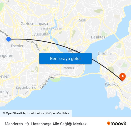 Menderes to Hasanpaşa Aile Sağlığı Merkezi map