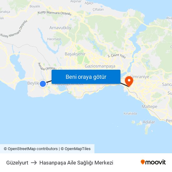 Güzelyurt to Hasanpaşa Aile Sağlığı Merkezi map