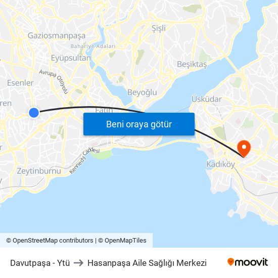 Davutpaşa - Ytü to Hasanpaşa Aile Sağlığı Merkezi map